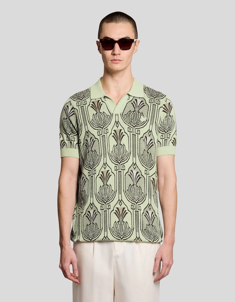 Botanical Print Knitted Polo Shirt