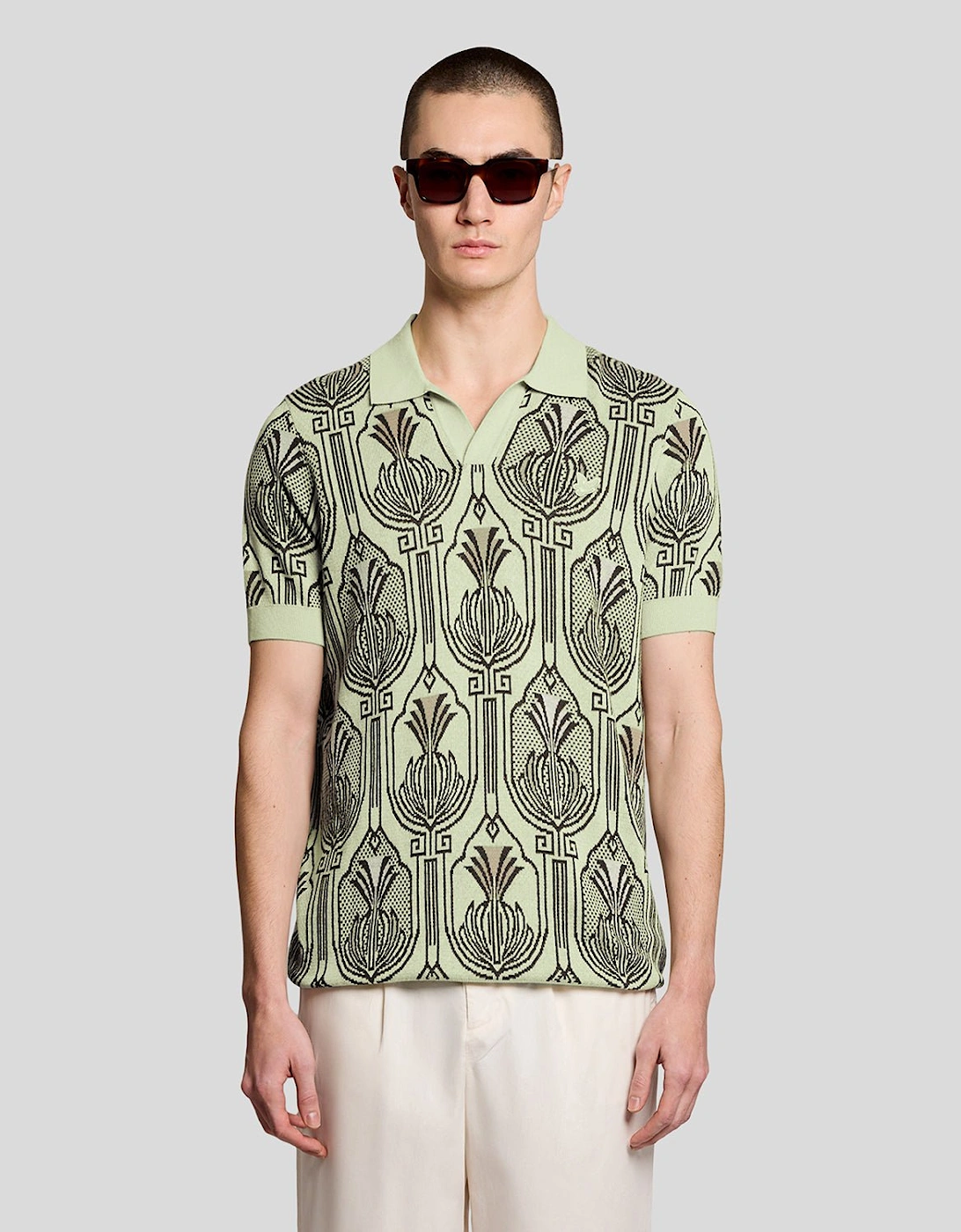 Lyle And Scott Men's Botanical Print Knitted Polo Shirt  42 Xl
