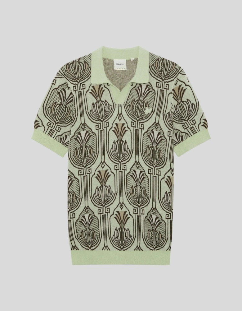 Botanical Print Knitted Polo Shirt