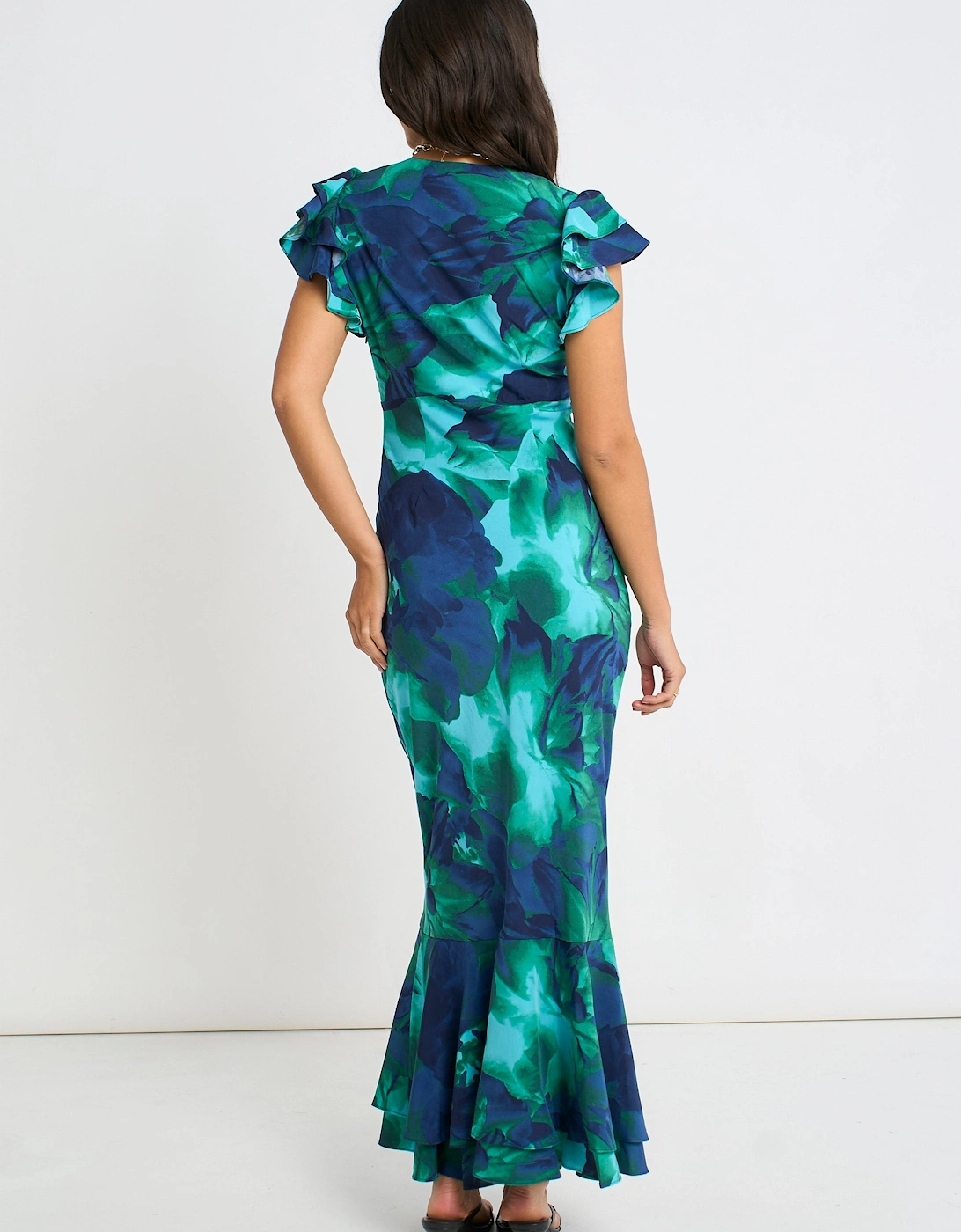 Green Watercolour Floral Maxi Dress