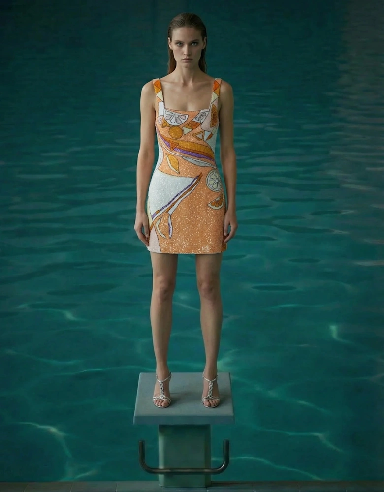 Palm Beach Hand-Beaded Mini Dress Orange