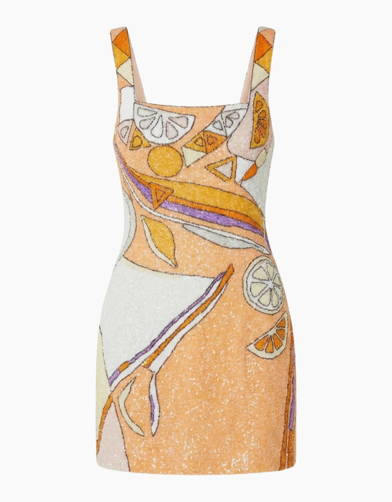 Palm Beach Hand-Beaded Mini Dress Orange
