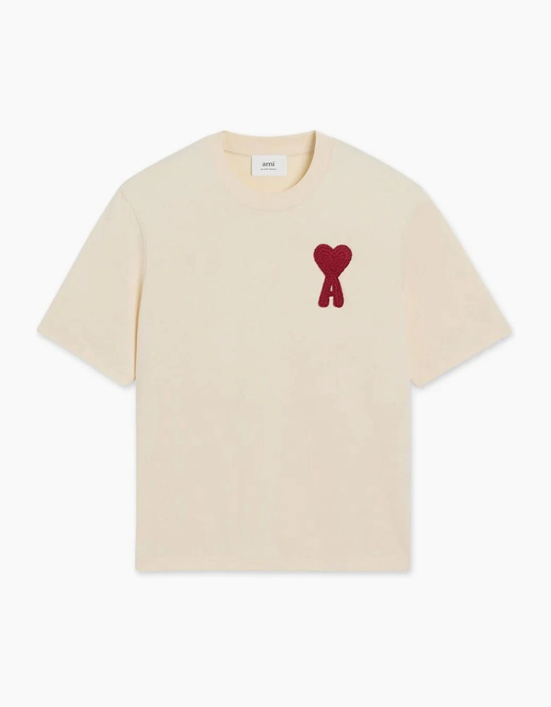 'Ami de Coeur' Red Patch T-Shirt Beige
