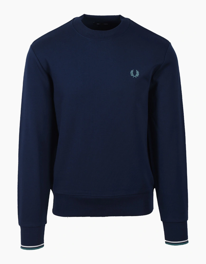 CREW NECK SWEATSHIRT TENNIS BLUE/SNOW WHITE/DEEP MINT