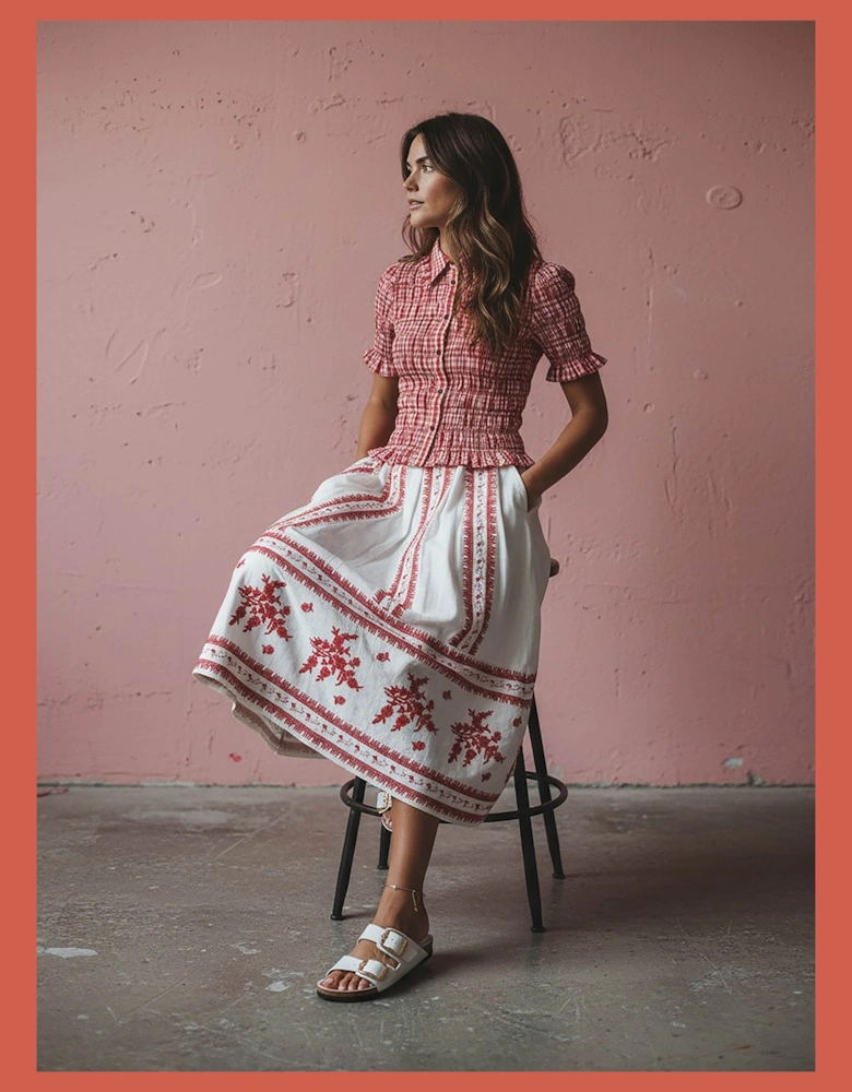 Astrid Gingham Blouse - Red