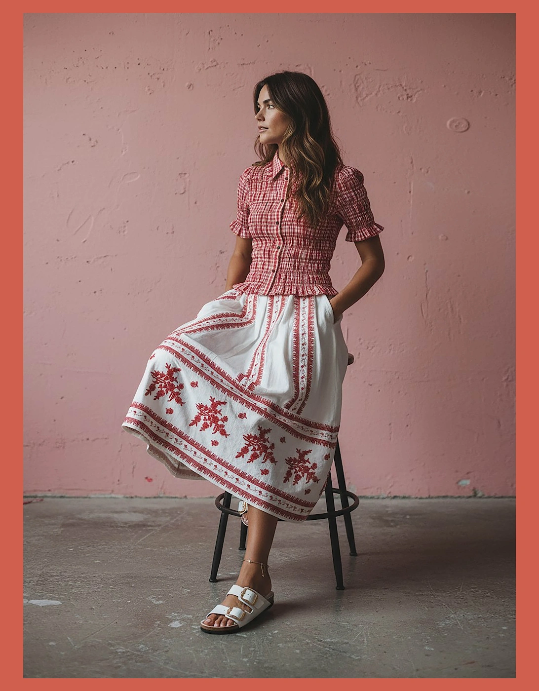 Astrid Gingham Blouse - Red