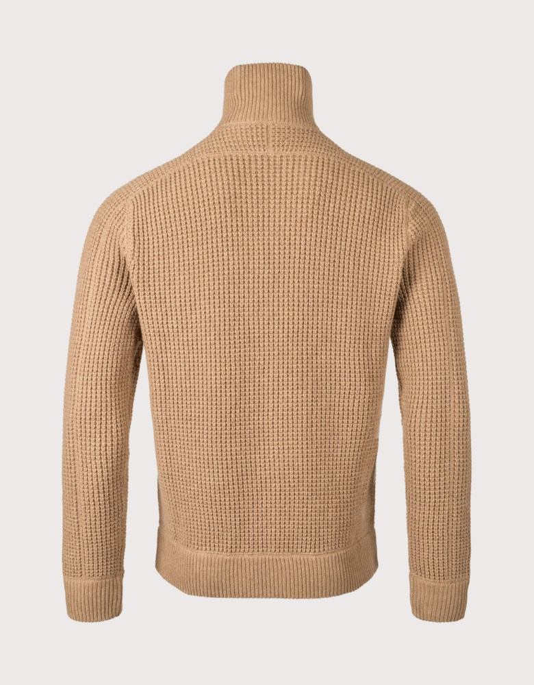 Waffle Knit Zip Through Jumper