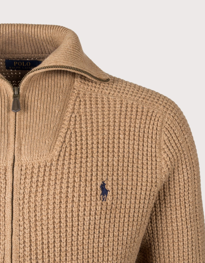 Waffle Knit Zip Through Jumper