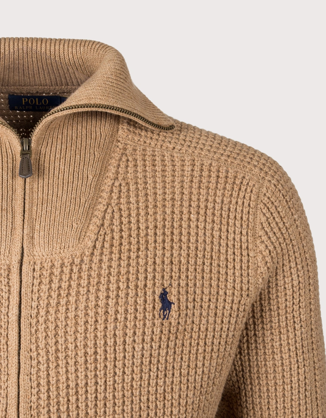 Waffle Knit Zip Through Jumper