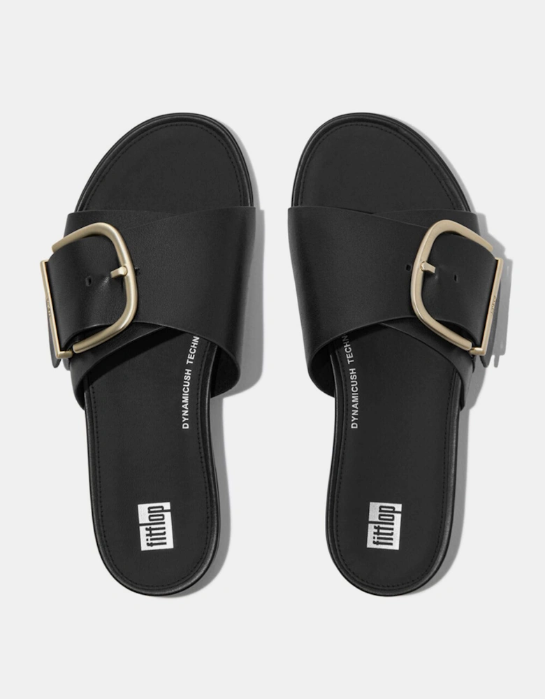 Gracie Maxi-Buckle Leather Sliders