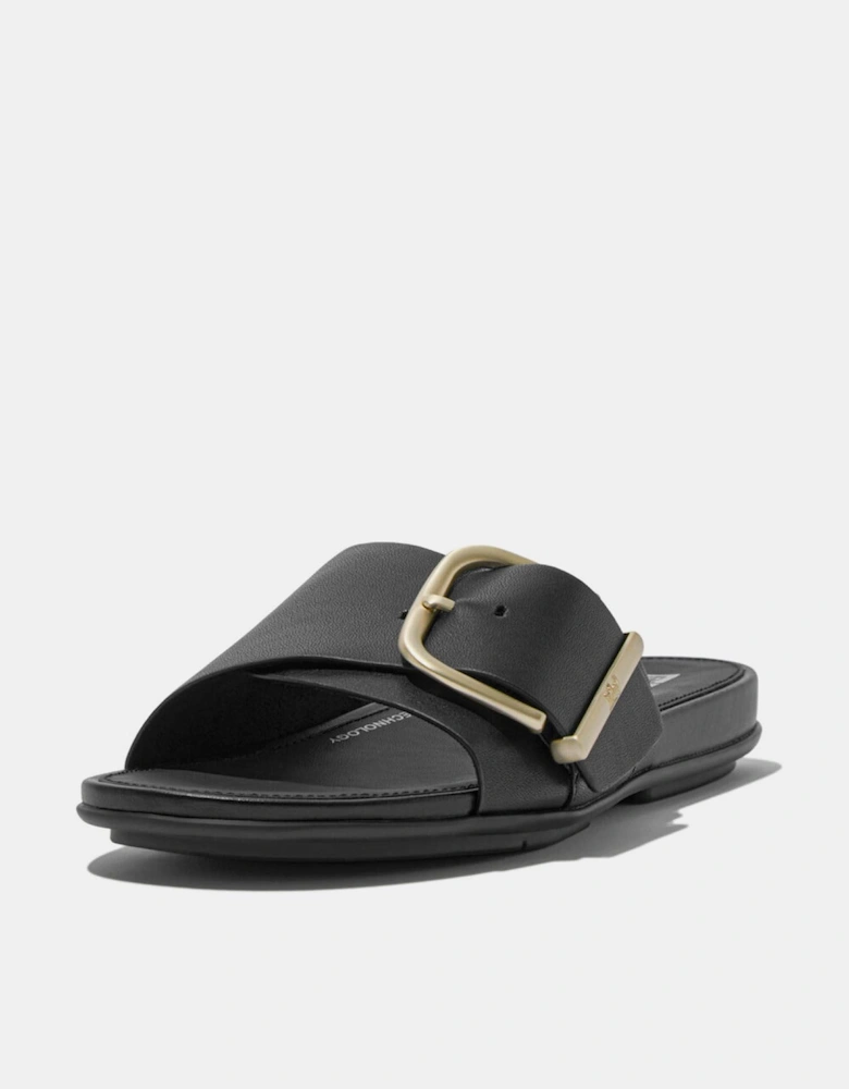 Gracie Maxi-Buckle Leather Sliders