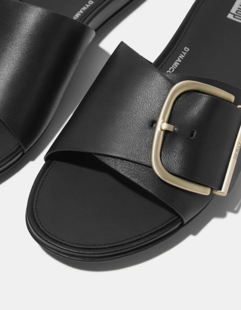 Gracie Maxi-Buckle Leather Sliders
