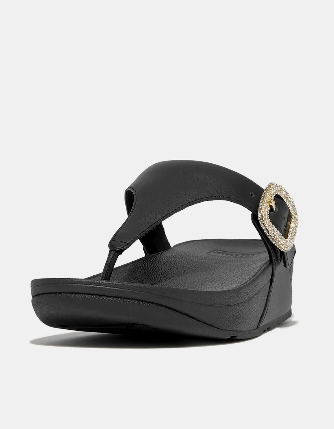 Lulu Crystal-Buckle Leather Sandals