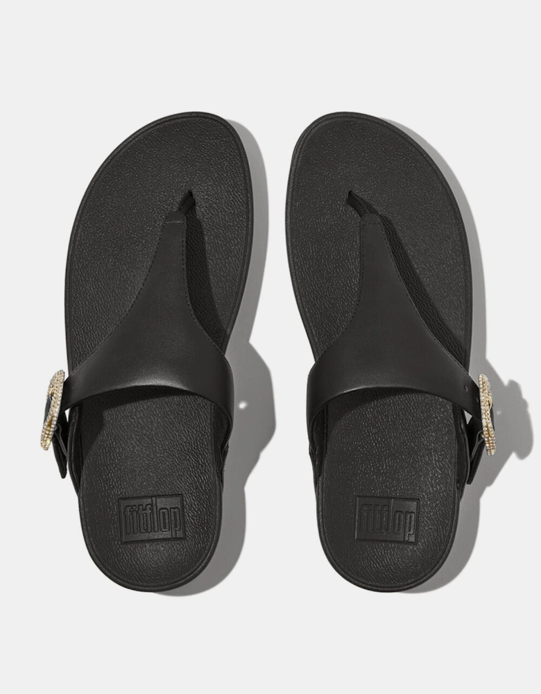 Lulu Crystal-Buckle Leather Sandals