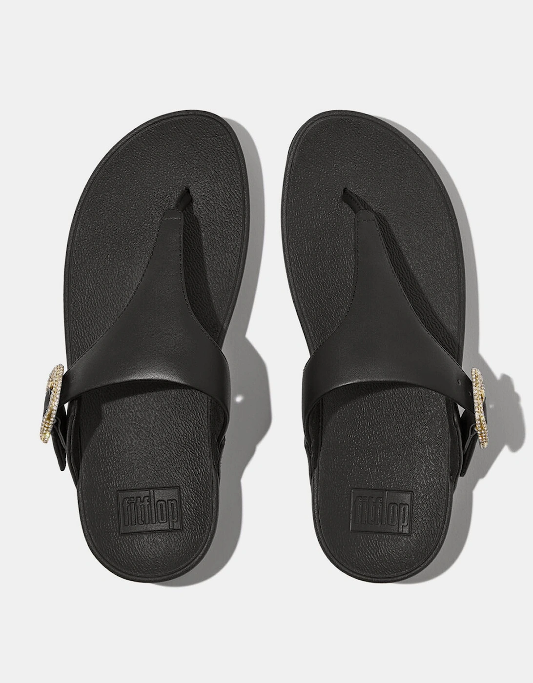 Lulu Crystal-Buckle Leather Sandals