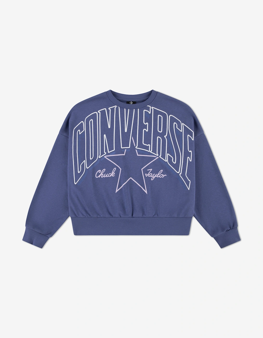 Girl's Converse Girls Relaxed Boxy Graphic Sweatshirt in Blue - Size: 10 years/11 years/12 years