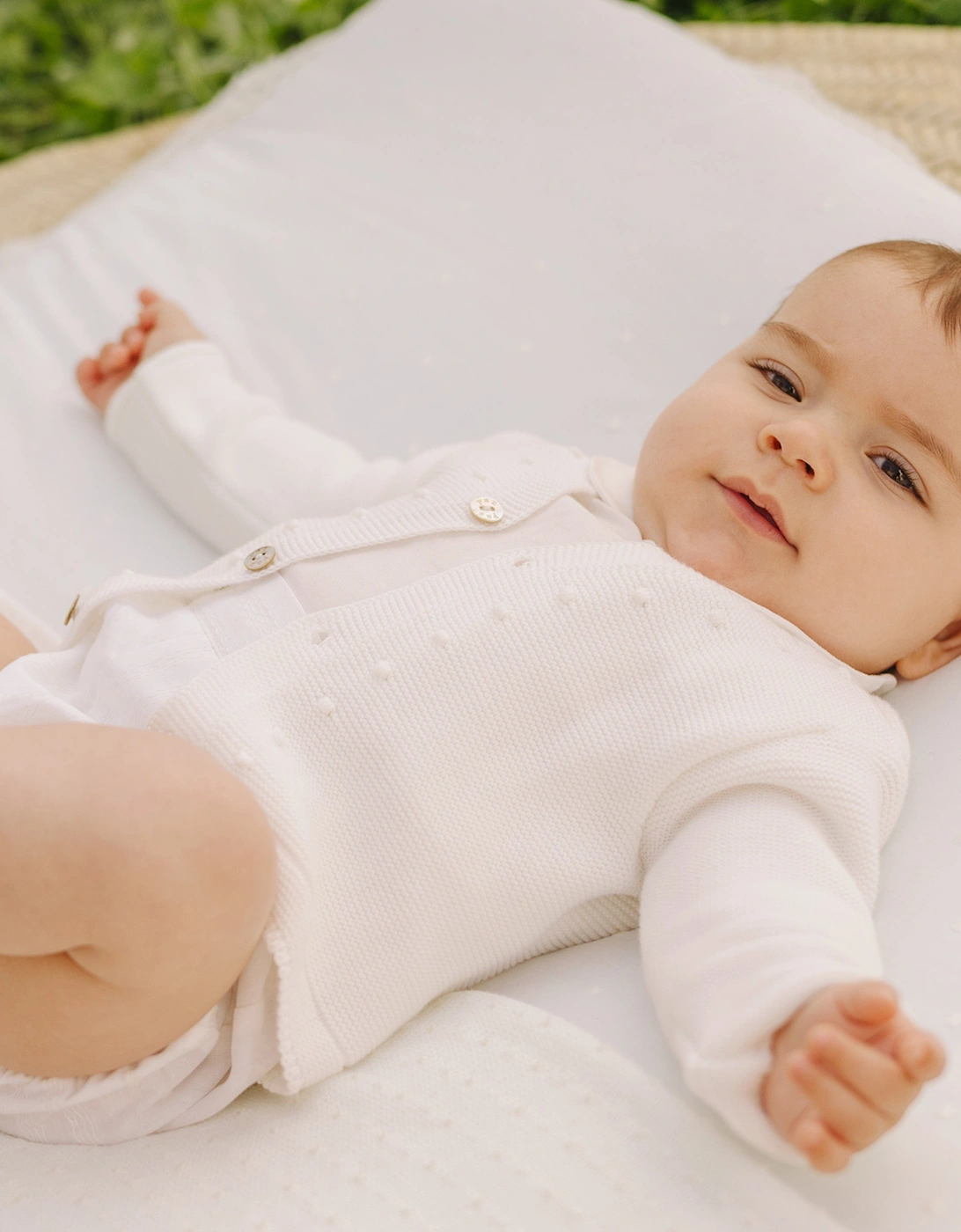 Baby Cotton Knit Essential Cardigan in White