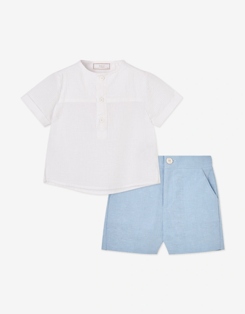 Boys Cotton and Linen Short Set in Blue