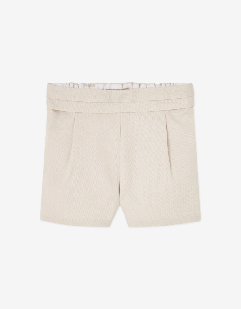 Baby Boys Cotton and Linen Woven Short Set in Beige