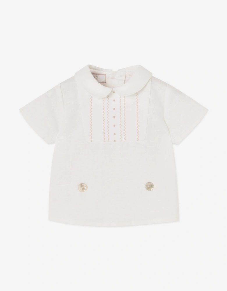 Baby Boys Cotton and Linen Woven Short Set in Beige