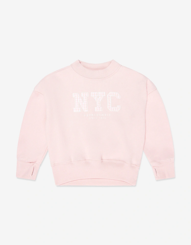 Girls NYC Gingham Sweatshirt in Pink