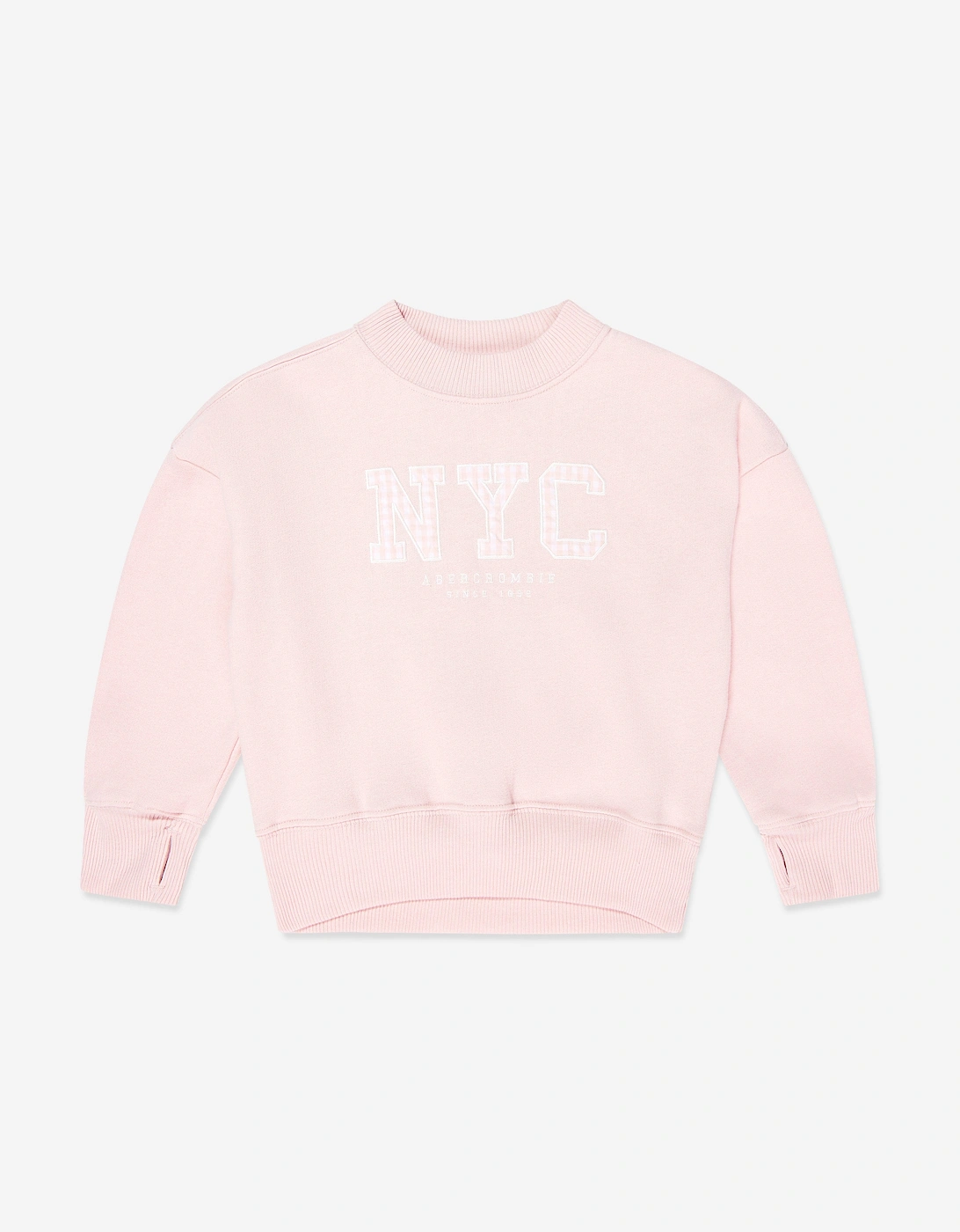 Abercrombie & Fitch Girls Pink Nyc Gingham Sweatshirt In - Size: 5 Years/6 Years Kids