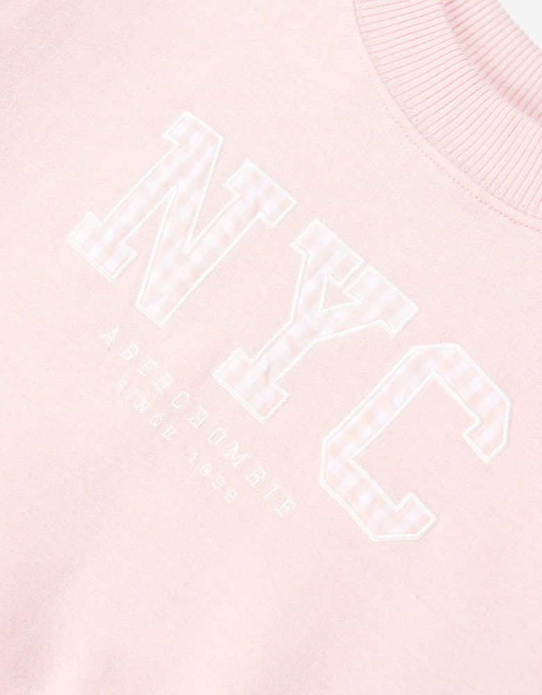 Girls NYC Gingham Sweatshirt in Pink