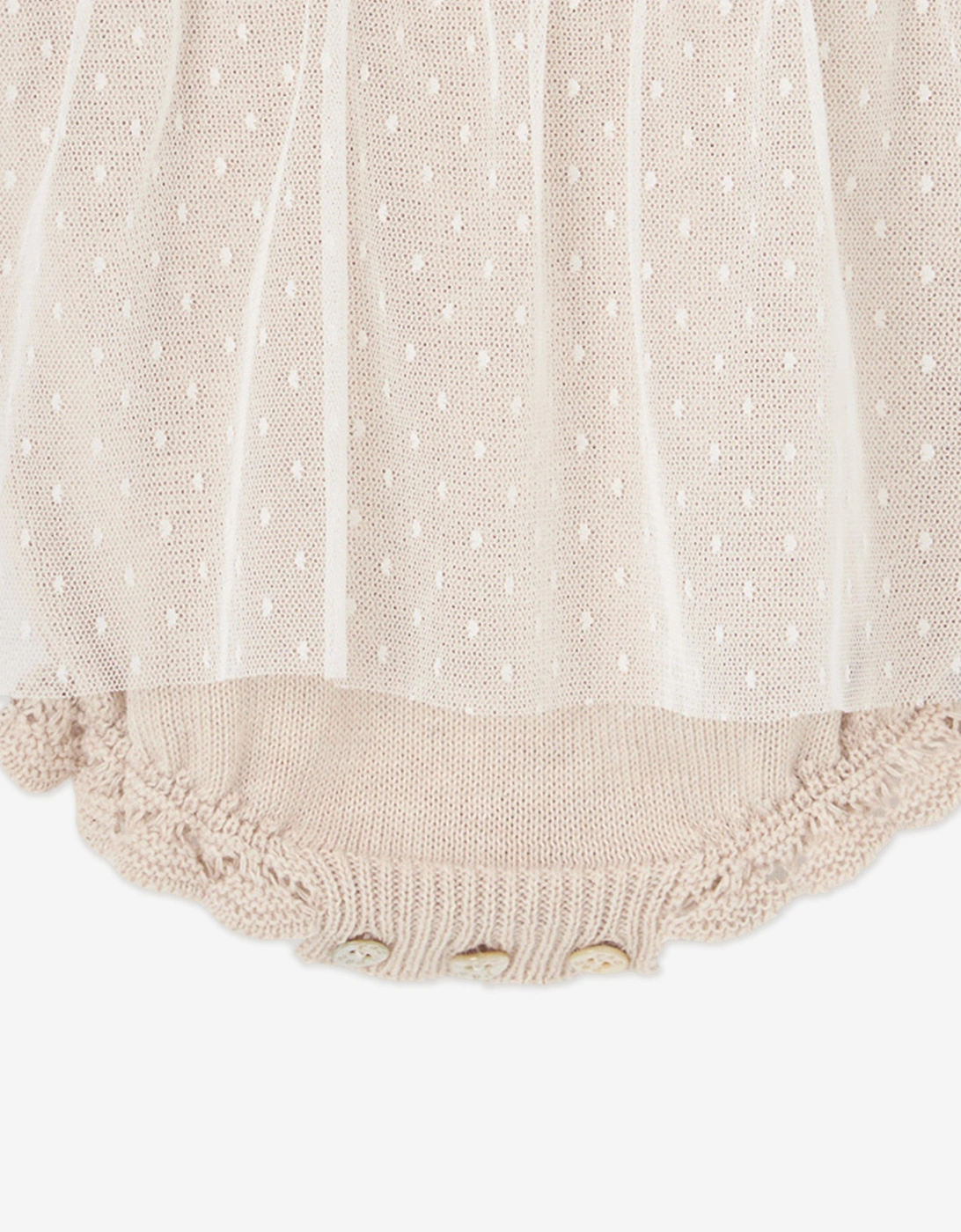 Baby Girls Cotton Knit and Lace Romper in Beige