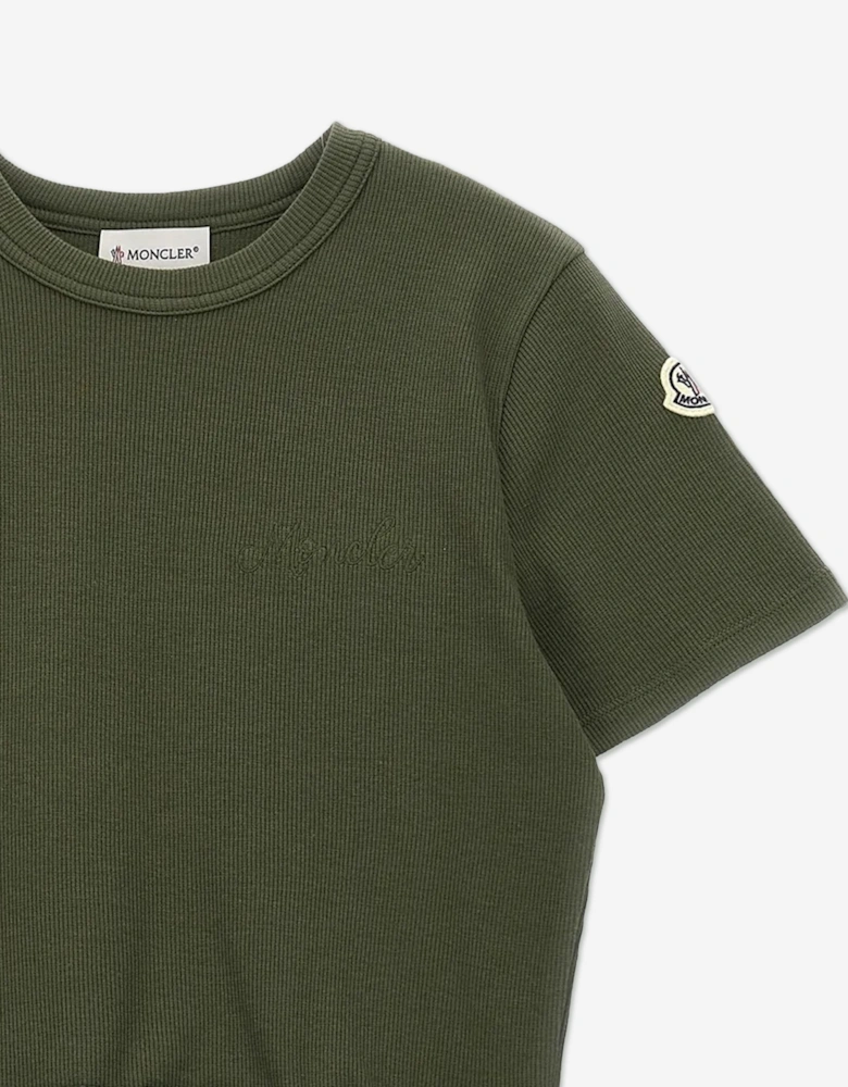 Enfant Girls Embroidered Flower T-Shirt in Green