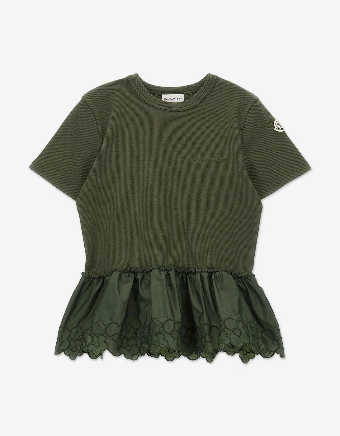 Girl's Moncler Enfant Girls Embroidered Flower T-Shirt in Green - Size: 10 years