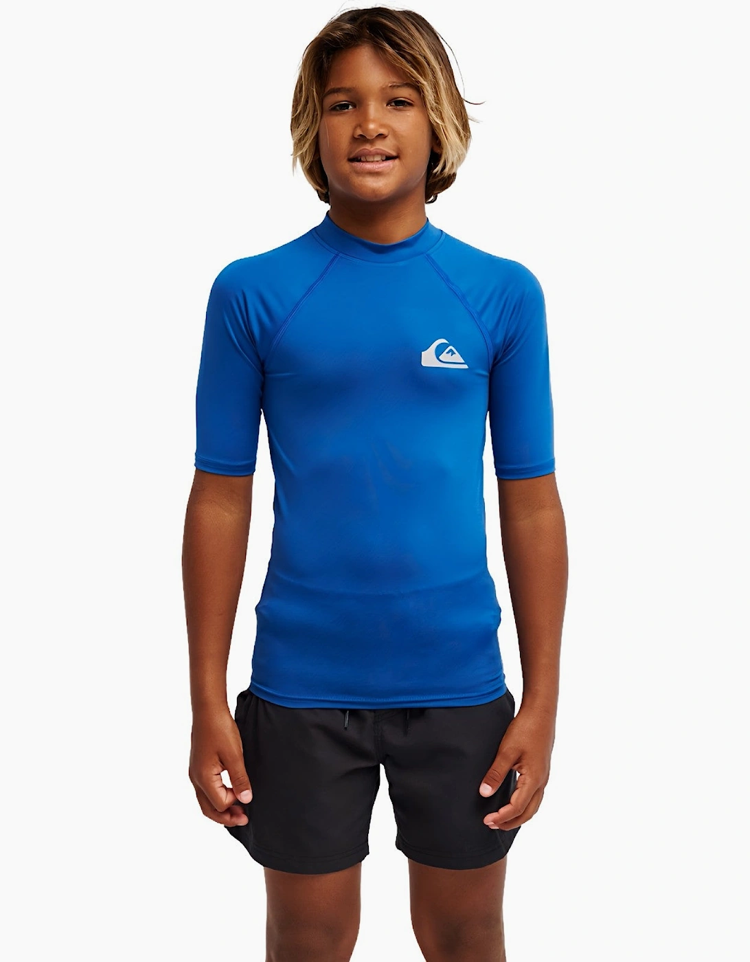Quiksilver Boys Blue 'S Everyday Short Sleeve Upf 50 Rash Vest - Size: 8 Years Kids
