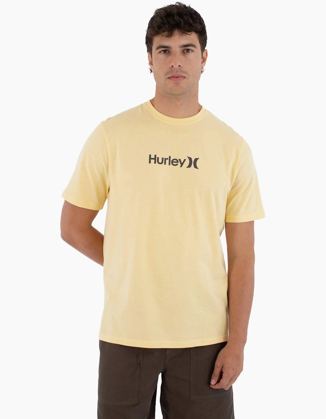 Hurley Men's Yellow Printing Press O & O Short Sleeve T-Shirt - Size: 44
