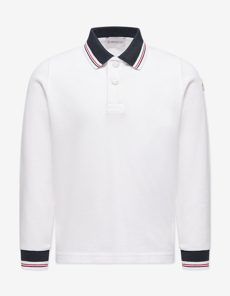Enfant Boys Cotton Long Sleeve Polo Shirt in Ivory