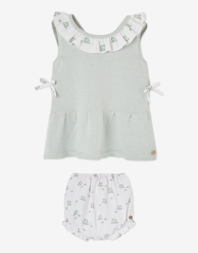 Baby Girls Cotton Knit Dress with Knickers in Green