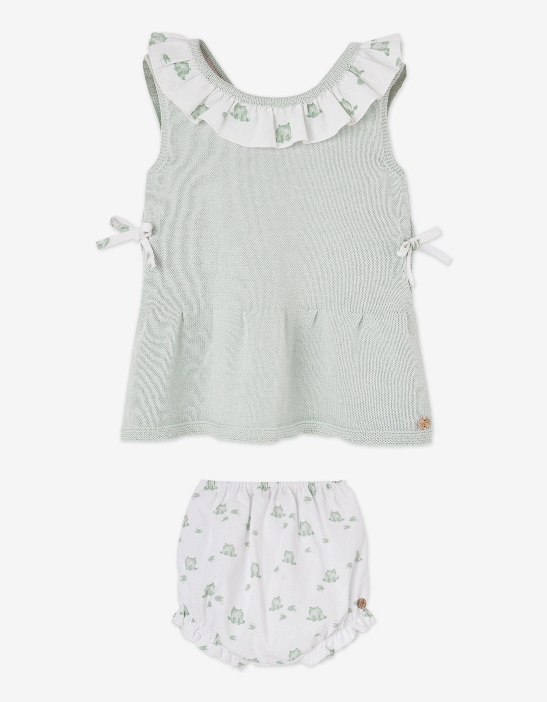 Baby Girls Cotton Knit Dress with Knickers in Green, 6 of 5