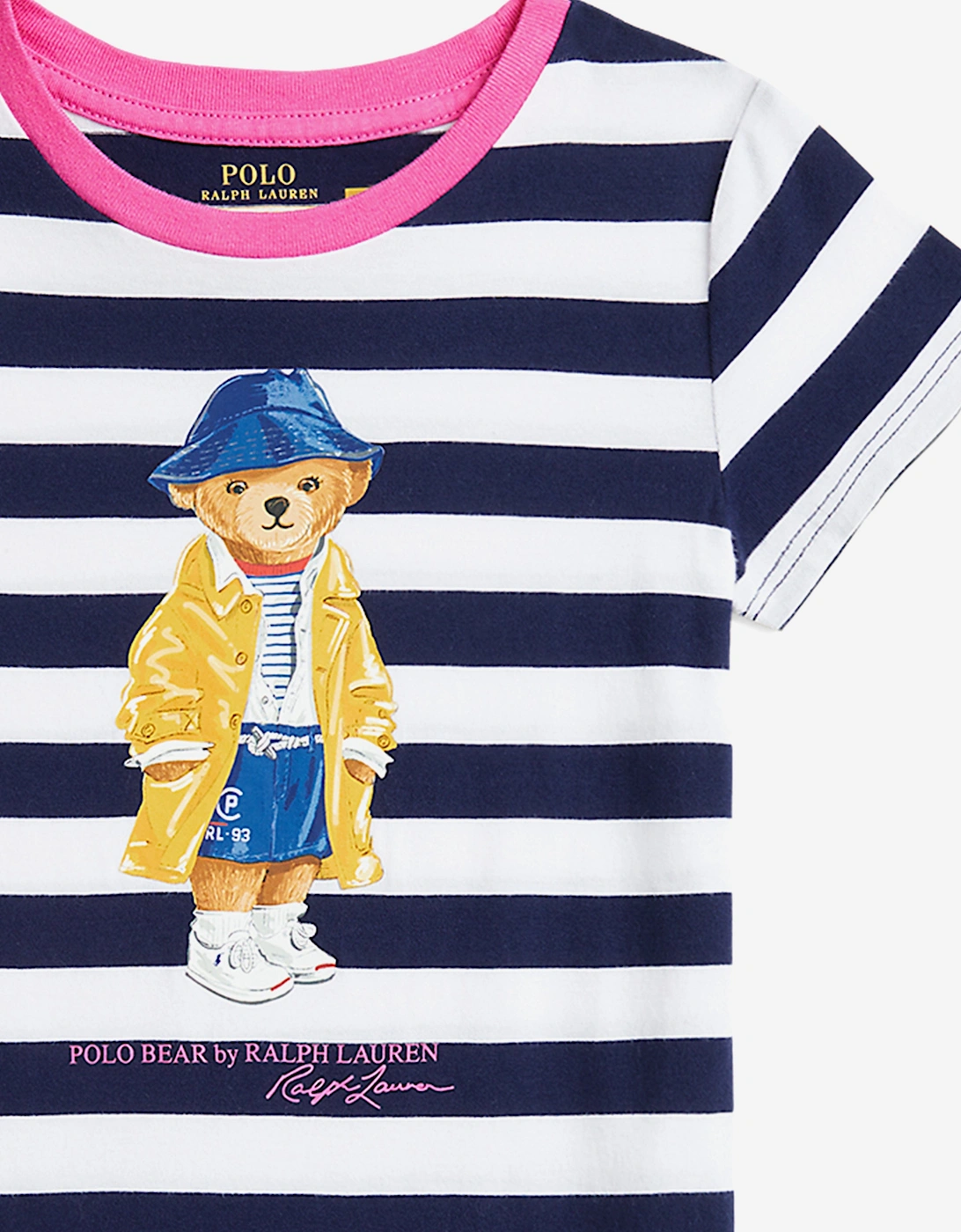 Girls Striped Polo Bear T-Shirt Dress in Navy