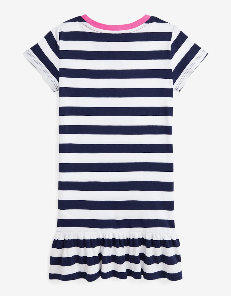 Girls Striped Polo Bear T-Shirt Dress in Navy