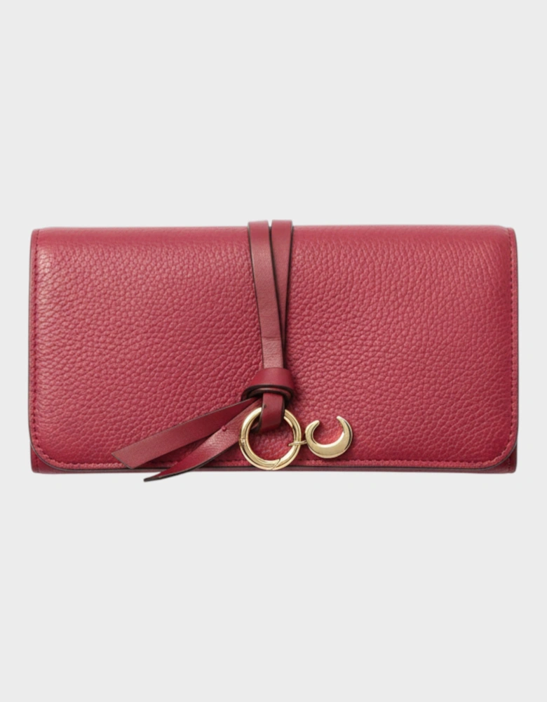 Leather Alphabet Flap Long Wallet Maroon Red
