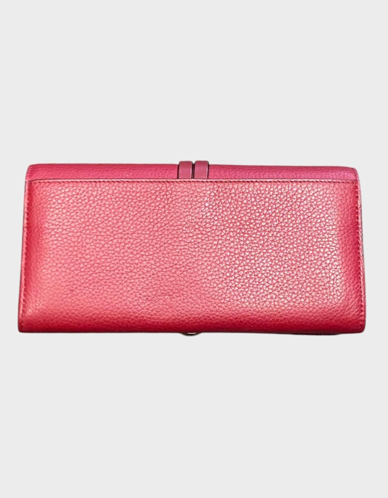 Leather Alphabet Flap Long Wallet Maroon Red