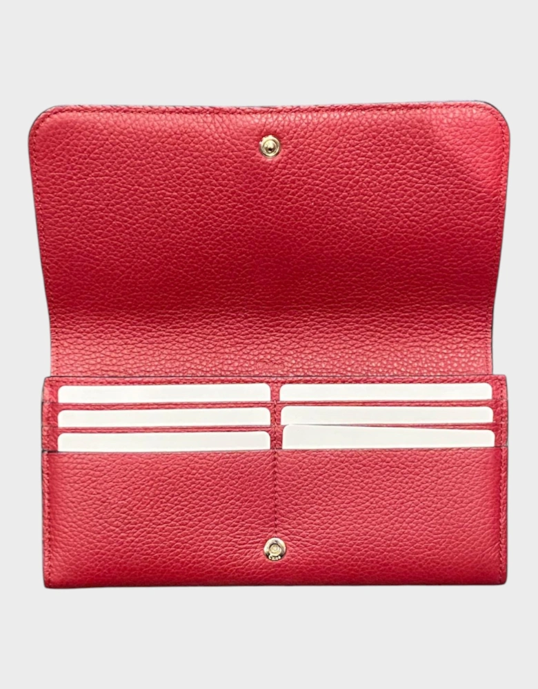 Leather Alphabet Flap Long Wallet Maroon Red