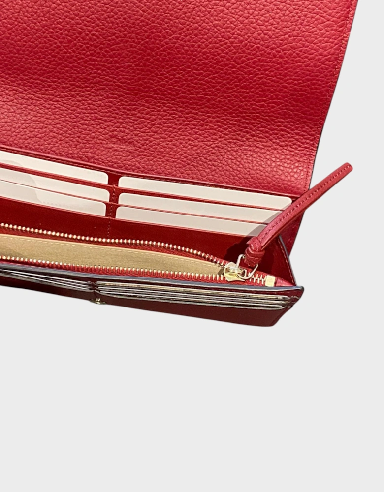 Leather Alphabet Flap Long Wallet Maroon Red