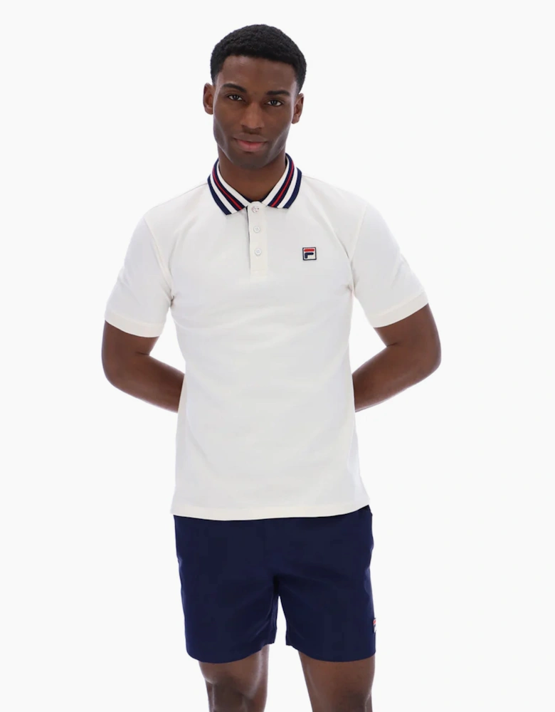 Achille Heritage Contrast Collar Basic Polo Shirt Gardenia