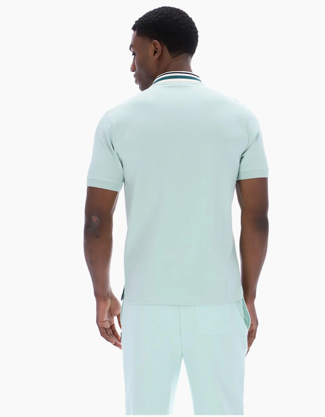 Achille Heritage Contrast Collar Basic Polo Shirt Surf Spray