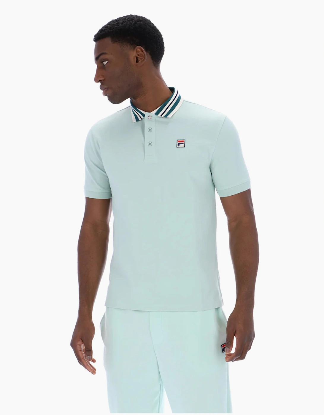 Achille Heritage Contrast Collar Basic Polo Shirt Surf Spray