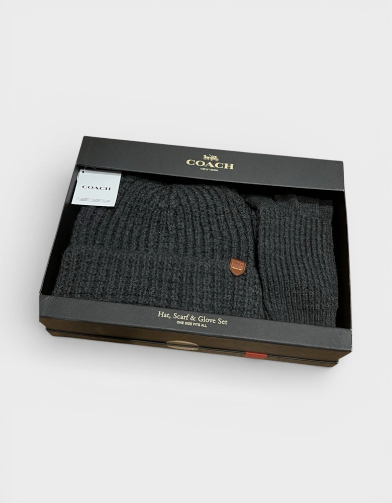 Waffle Beanie Hat, Scarf & Glove Set Charcoal