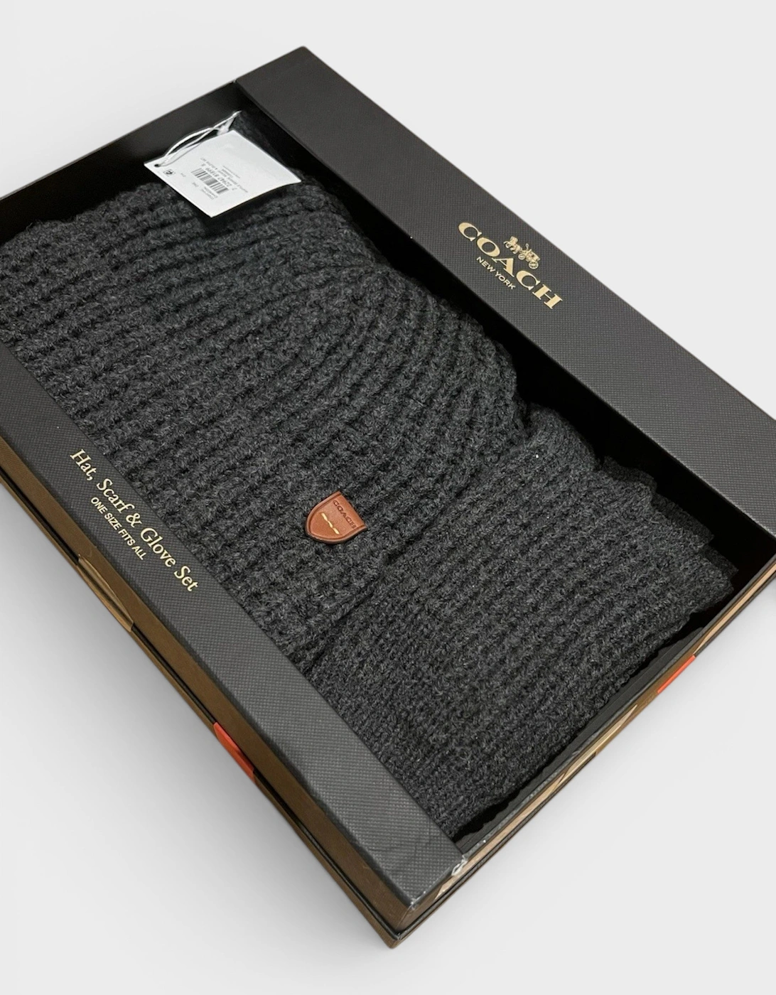 Waffle Beanie Hat, Scarf & Glove Set Charcoal