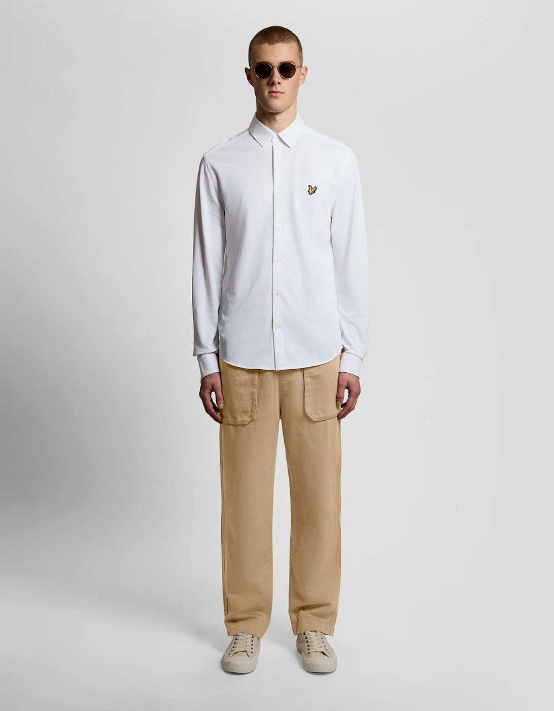 Lyle And Scott Men's Tan Straight Leg Linen Blend Trousers - Size: 35/34