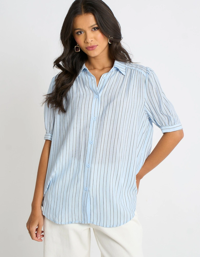 Blue Pinstripe Soft Touch Puff sleeves Shirt