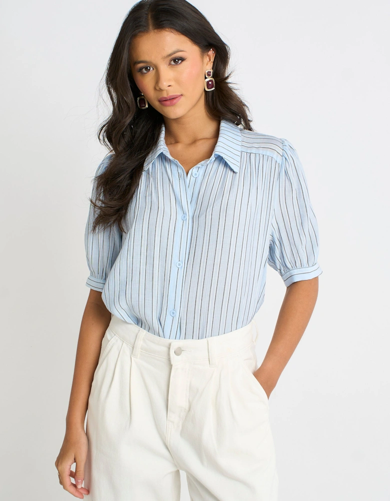 Blue Pinstripe Soft Touch Puff sleeves Shirt
