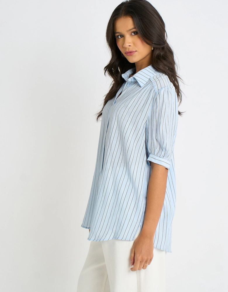 Blue Pinstripe Soft Touch Puff sleeves Shirt